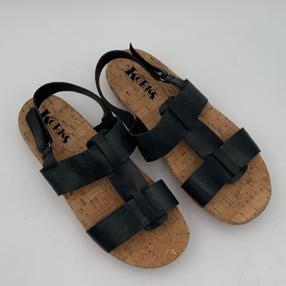 Kork-Ease Black Leather Cork Platform Strappy Sandals Size 8 - Picture 4 of 11